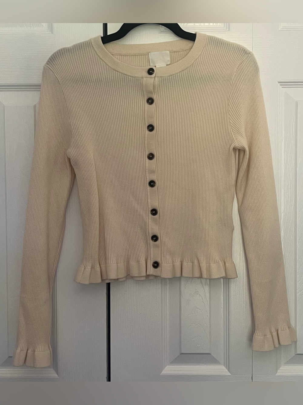 H&M Cream Rib-Knit Button Down Cardigan
